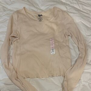 SO Light Cream Ribbed Long Sleeve Top